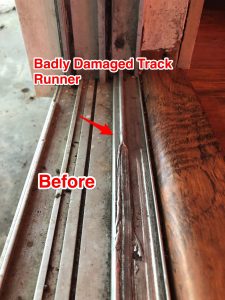 sliding door track repair - before - Austin, TX